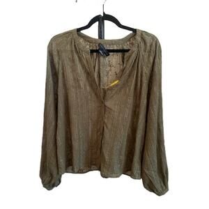 Sanctuary-Embroidered Button Front Blouse-Poly Blend-Olive Green-Women's‎ M